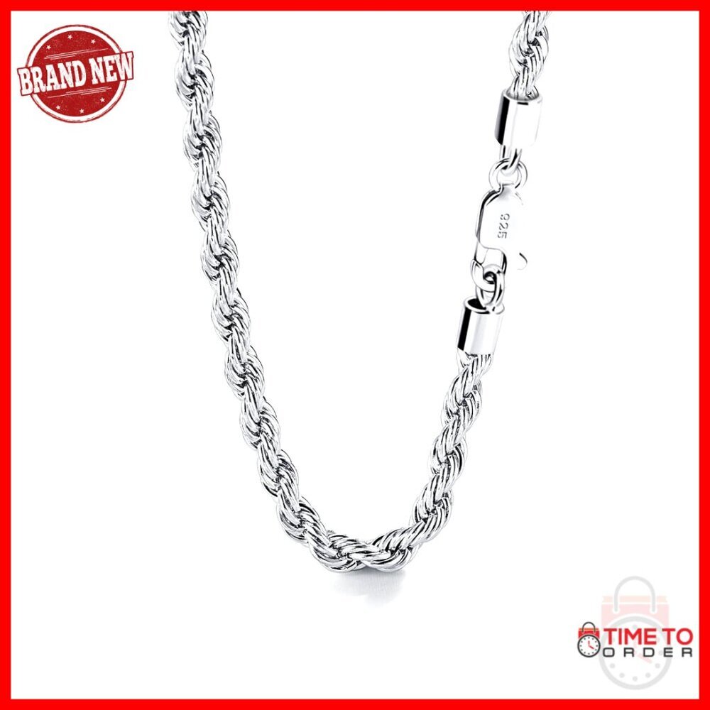 Sterling Silver 5mm Twist Rope Chain Necklace 20 Inch Lobster Clasp